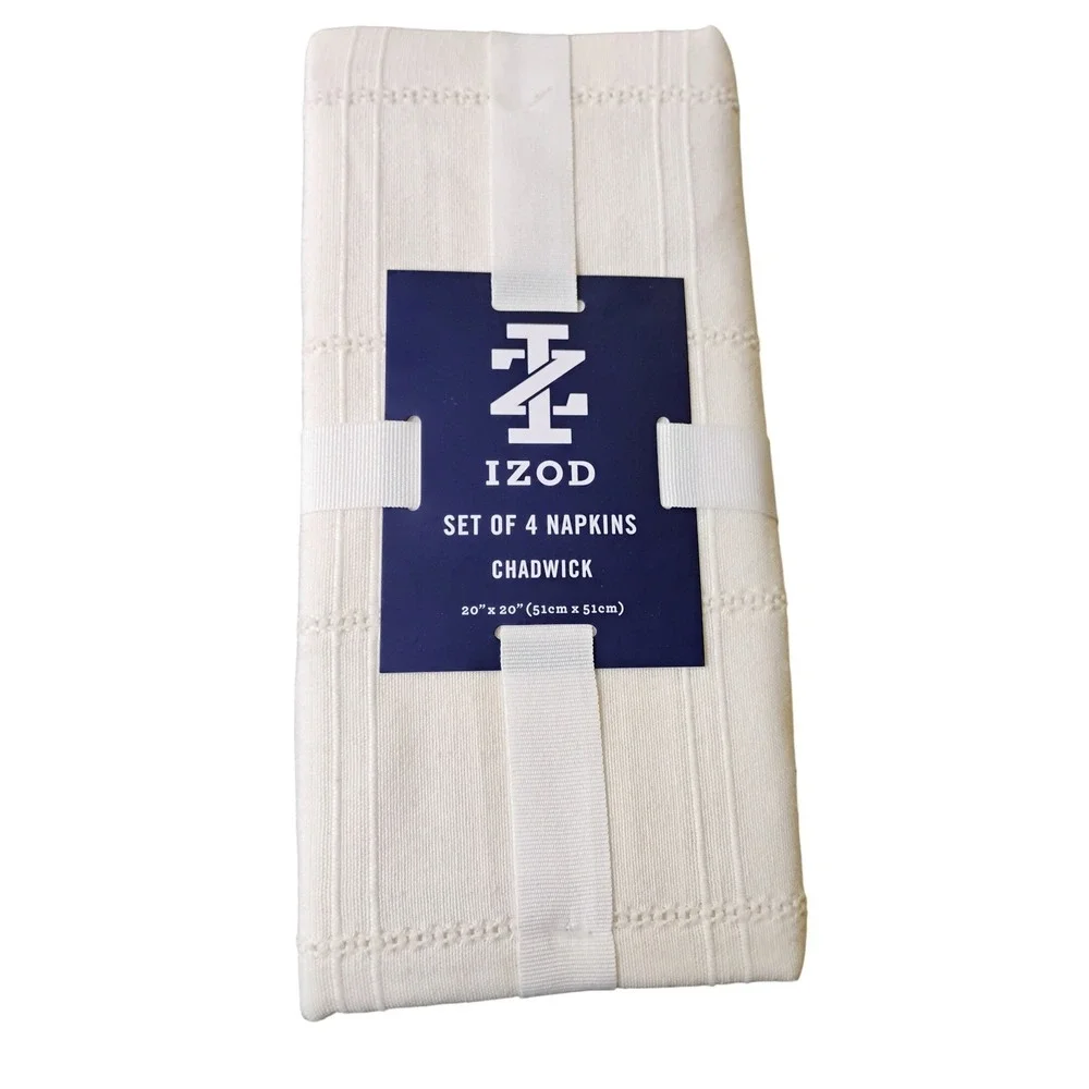 NEW IZOD Chadwick White Cloth Napkins Set of 4 20x20 Classic Holiday Table‎